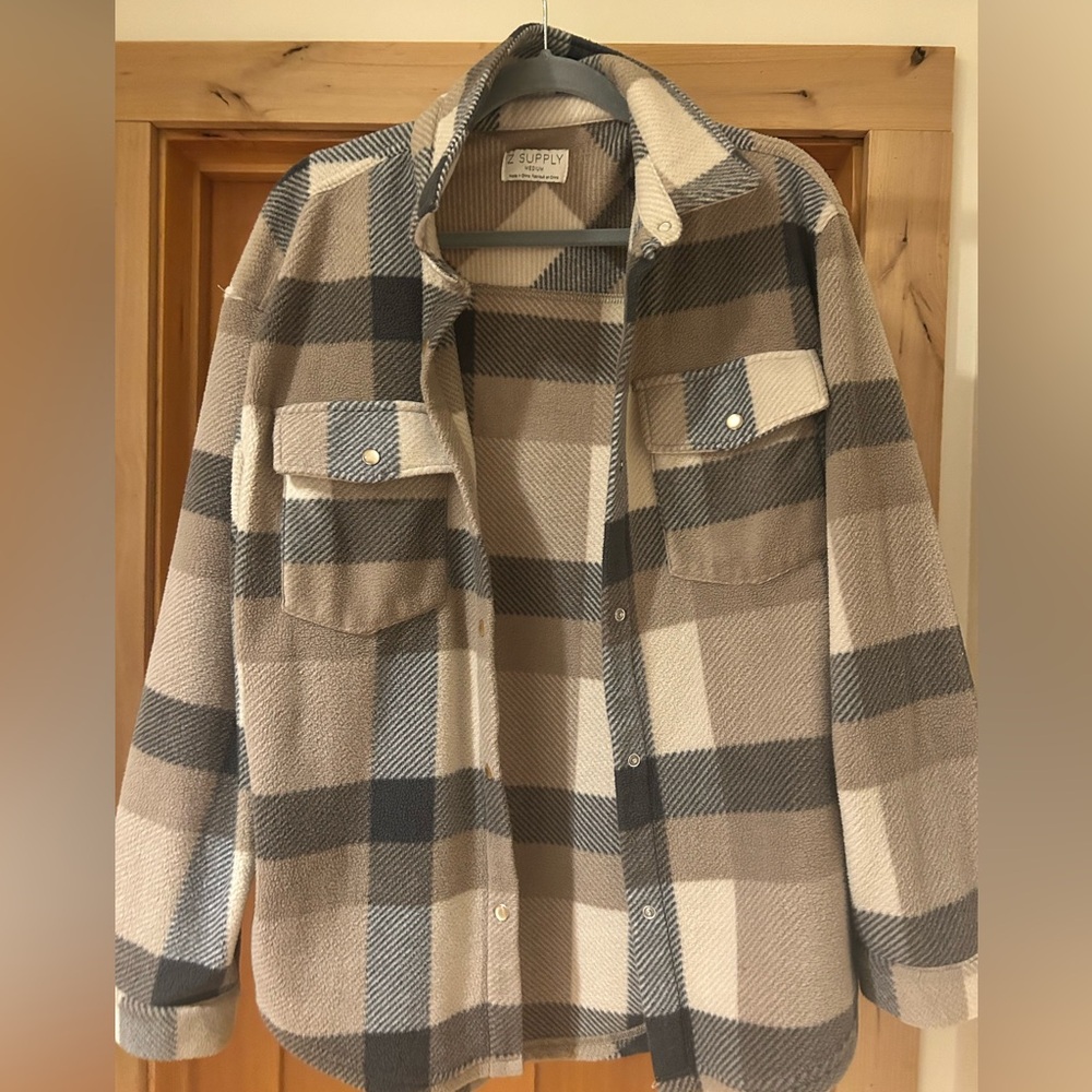 Z Supply Neutral Plaid Shirt Jacket